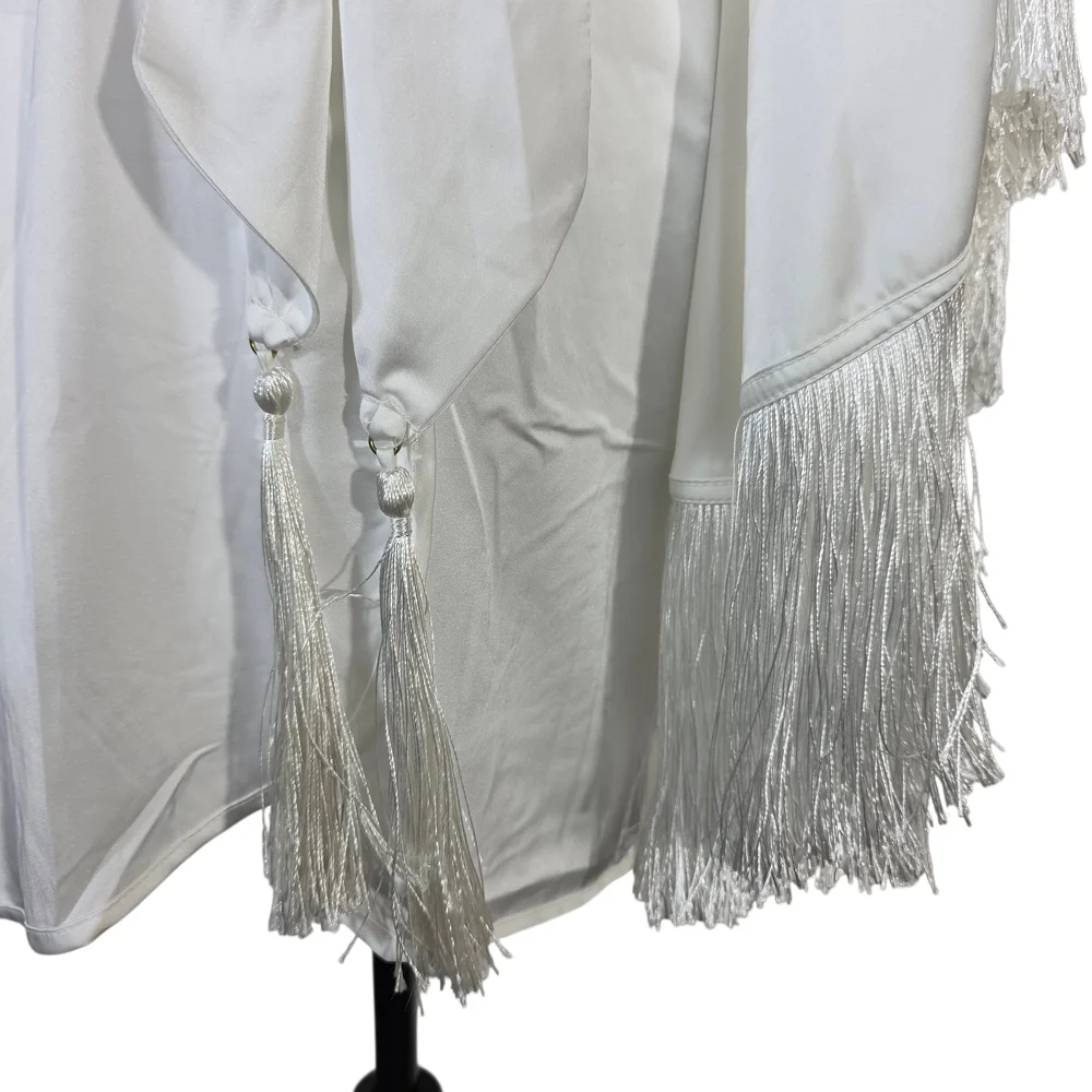 Homebodii Pricilla fringe Luxury White Satin Robe - Picture 8 of 16